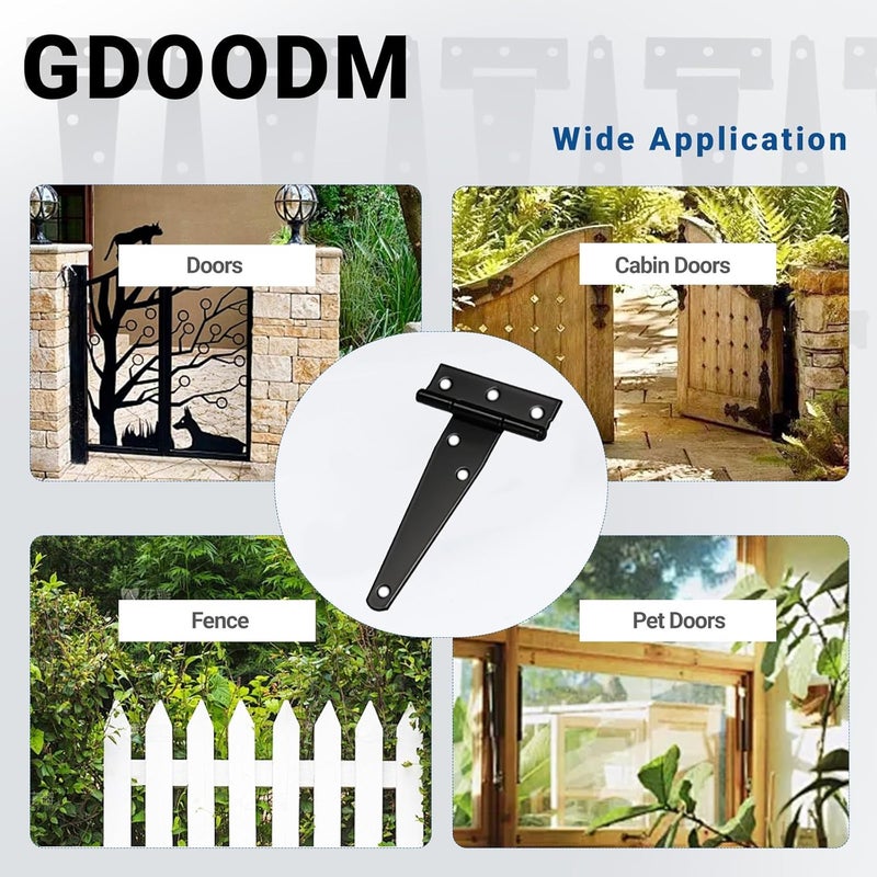 GDOODM 12 عبوة مفصلات T بطول 4 بوصة، مفصلات باب حظيرة سوداء، مفصلات T للأسوار الخشبية، باب الفناء، أدوات حديدية مقاومة للصدأ - Image 5